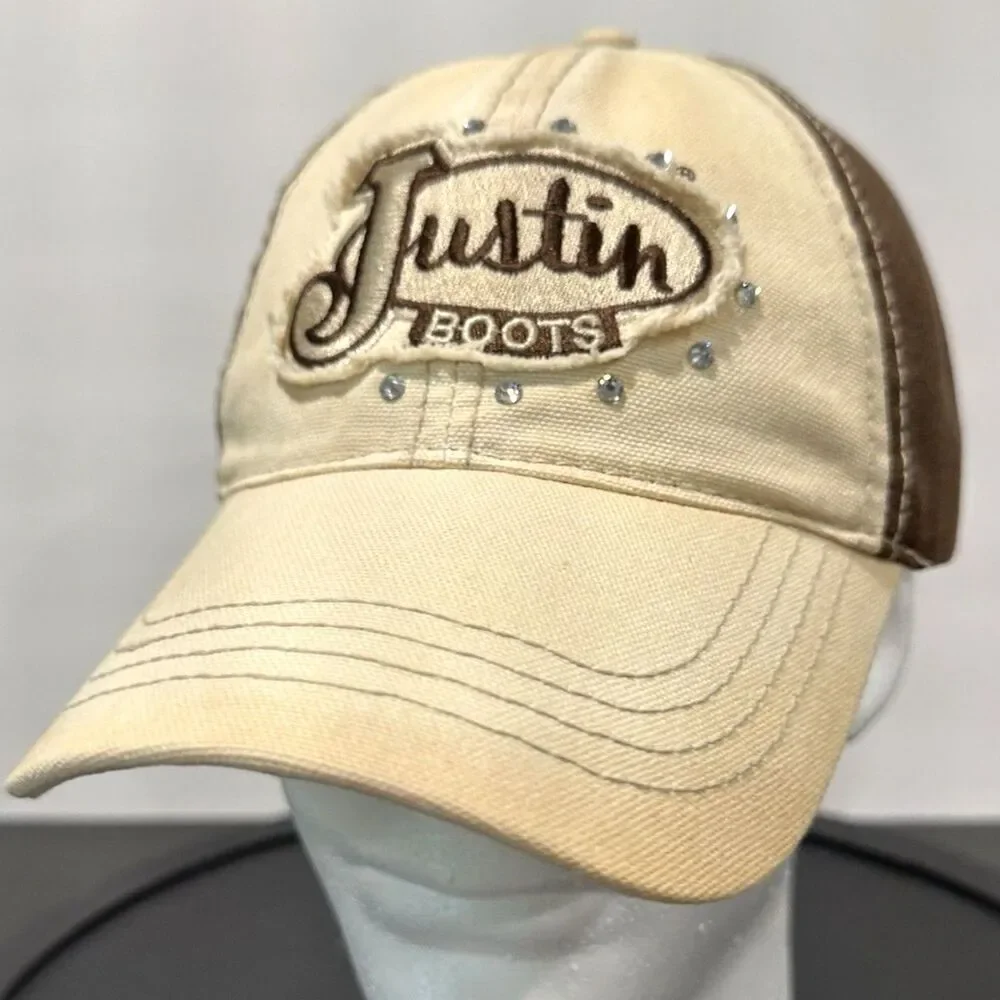 Justin Boots Womens Rhinestone Hat Brown Tan Distressed Western Cowgirl Y2K OSFA